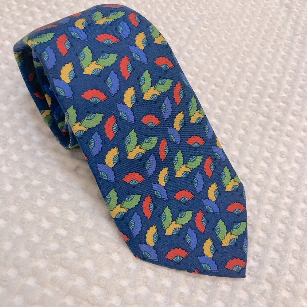 Vintage Hermes Japanese Fans Print Silk Tie